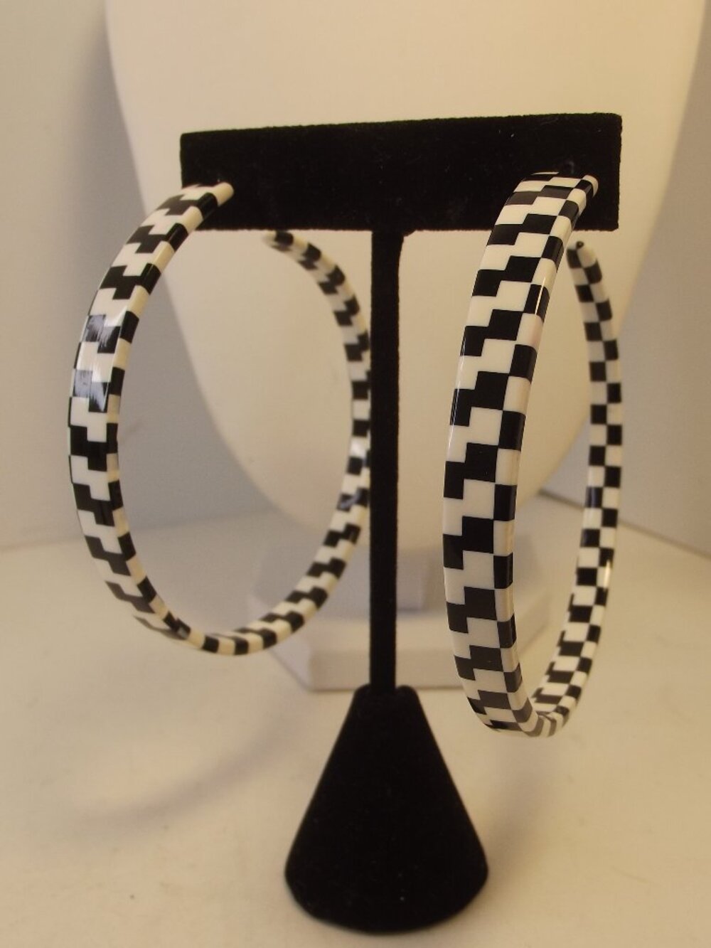 Funky Pierced Earrings Black & White Check